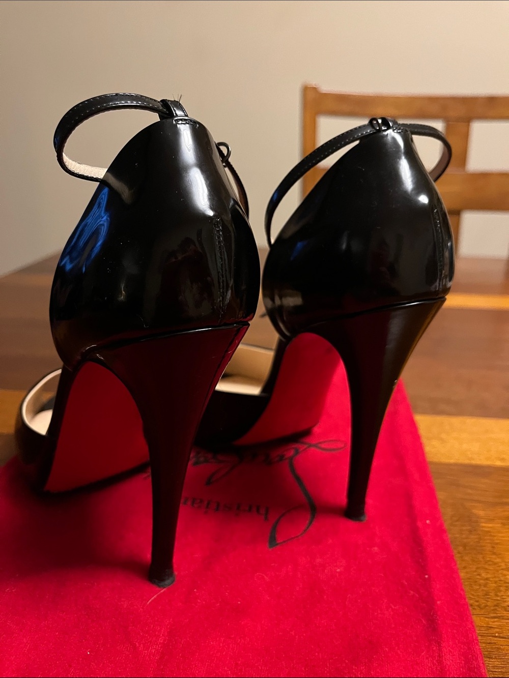 Christian Louboutin Black Patent Leather Peep-Toe Ankle-Strap Stilettos, size 39 - Picture 11 of 16